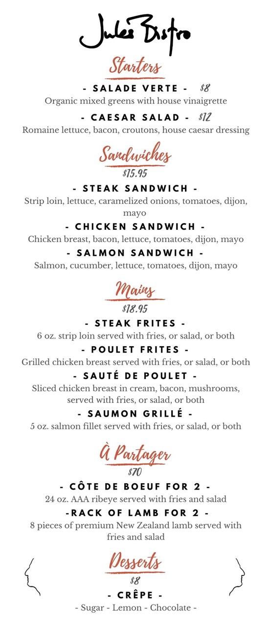 Menu – Jules Bistro